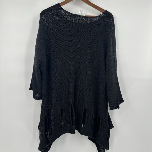 Joseph Ribkoff Sweater Womens XL Knit Black Relaxed Slinky Artsy Heavy Cut Out - Picture 4 of 10